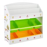 Opbergkast Voor Kinderen, Boekenrek Met 3 Verdiepingen En 6 Uitneembare Containers Voor Kinderkamer, Kleuterschool, Meerkleurig, Wit