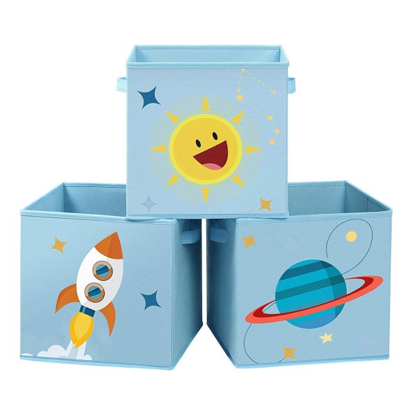 Opbergboxen, Set Van 3, Stoffen Dozen, Speelgoed Organizer, Opvouwbaar, Met 2 Handgrepen, Voor Kinderkamer, Speelkamer, Slaapkamer, 30 X 30 X 30 Cm, Blauw