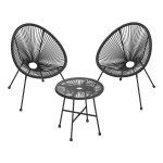 Balkonmeubilair, Tuinmeubelset, Set Van 3, Zitgroep, Terrasmeubilair, Glazen Tafelblad, 2 Stoelen, Voor Binnen En Buiten, Voor Patio, Tuin, Balkon, Buiten, Zwart