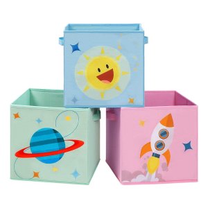 Opbergboxen, Set Van 3, Speelgoed Organizer, Vouwboxen, Stoffen Dozen Met Handvaten, Voor Kinderkamers, Speelkamers, 30 X 30 X 30 Cm, Met Ruimte Motieven, Blauw, Groen En Roze