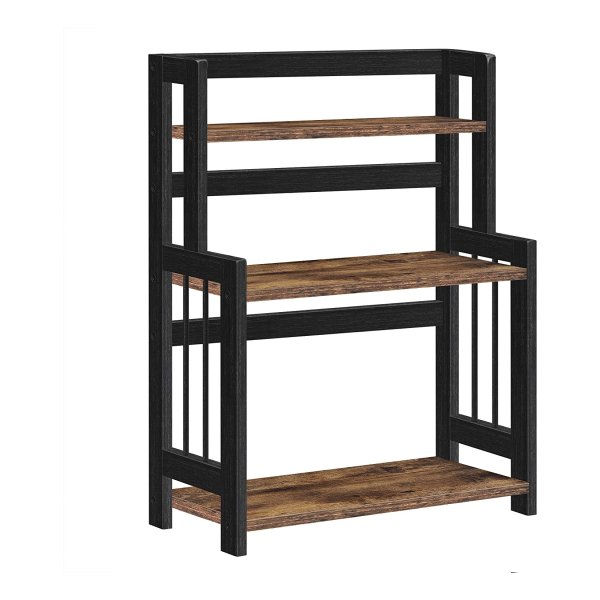 Kruidenrek Met 3 Niveaus, Keukenplank, Opbergrek, Voor Aanrecht, Bamboerek, Voor Keuken, Eetkamer, Kantoor, Vintage Bruin-Zwart