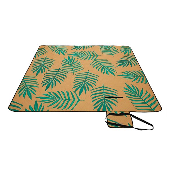 Picknickdeken, 200 X 200 Cm Groot Stranddeken, Campingdeken, Waterdichte Onderkant, Machinewasbaar, Opvouwbaar, Voor Tuin, Park, Strand, Camping, Oranje Met Tropische Varen