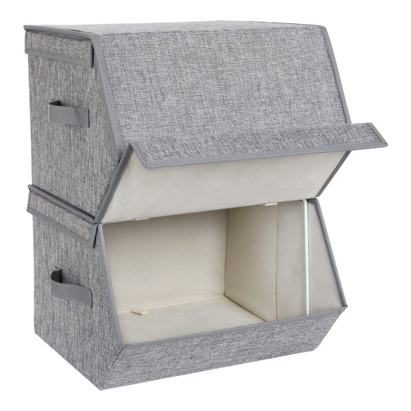 Opbergdozen, Set Van 2 Stuks, Met Magnetisch Klapdeksel, Stapelbare Vouwdozen Met Stoffen Bekleding, Metalen Frame En Zijdelingse Handgrepen, Voor Accessoires, Speelgoed, Kleding