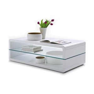 Salontafel 'Lewis' Met Glasblad Hoogglans Wit