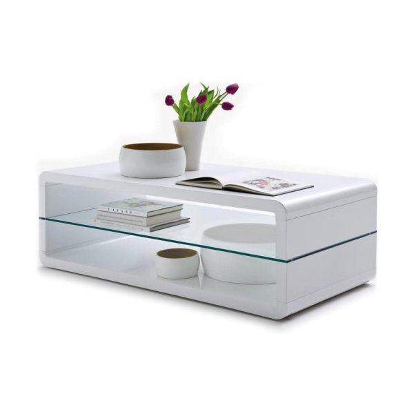 Salontafel 'Lewis' Met Glasblad Hoogglans Wit