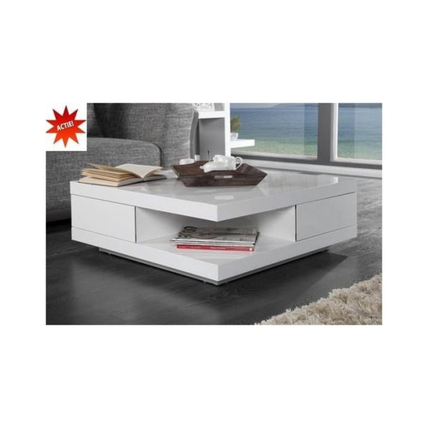 Zaza Home Salontafel 'Dundee' Vierkant Met Lades Hoogglans Wit
