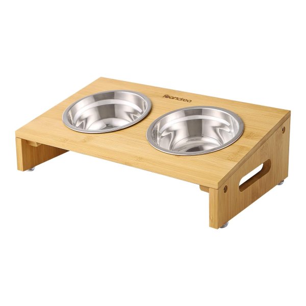 Hondenbak Met Bamboeframe, 2 Bakken Voor Honden En Katten
