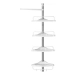 Doucheplank Ä°n Hoogte Verstelbaar, Hoekplank Voor Badkamer, Badkamerplank, 95-300 Cm, Vloer Tot Plafond, Roestvrij Staal, 4 Planken, 3 Haken, 1 Handdoekhouder, Wit-Zilver
