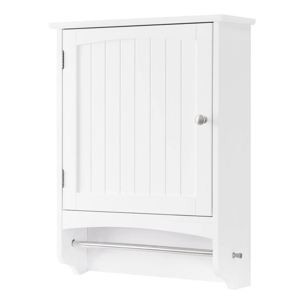 Wandkast, Wandkast Met Handdoekstang En Verstelbare Plank, Medicijnkastje İn Landelijke Stijl, Badkamermeubel Van Hout, Wit, 48 X 65 X 16 Cm (B X H X D)