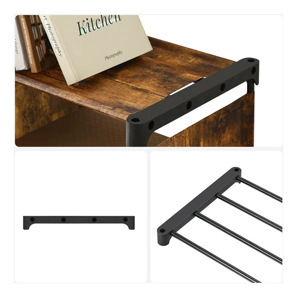 YMYNY Opbergrek met 6 etages, opbergrek met stalen frame, voor woonkamer, kantoor, hal, industriële stijl, bruin HBC001H