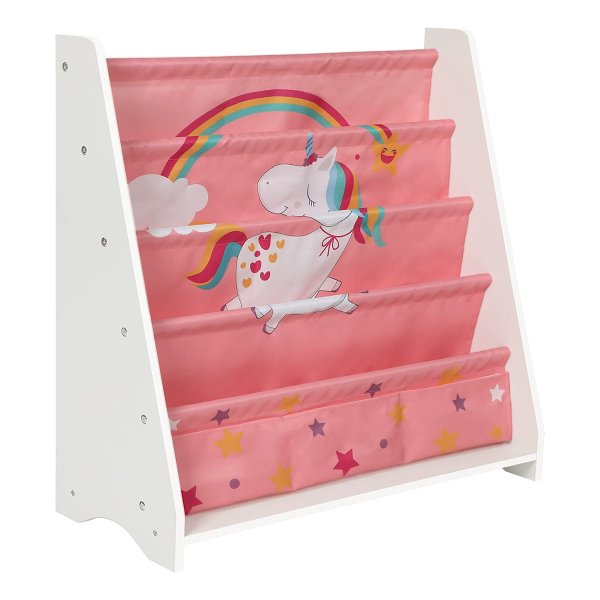 Boekenplank Voor Kinderen, Kinderkamerplank, Met 5 Niveaus, Speelgoedorganizer, Met Kantelbeveiliging, Voor Kinderkamers, Speelkamers, Scholen, Kleuterscholen, 62,8 X 28 X 72 Cm, Wit-Roze