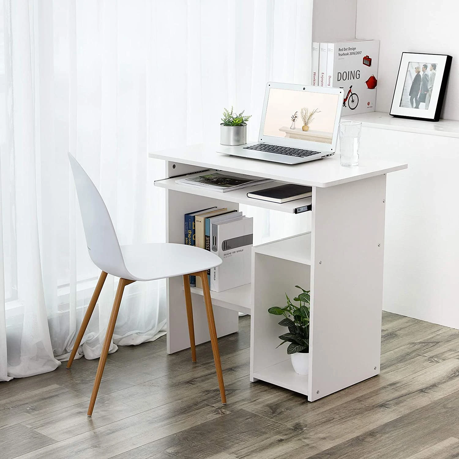 oppervlakkig Weekendtas Stiptheid bureau, computertafel, met toetsenbordverlenging, PC-tafel,  ruimtebesparend, wit - SimpleDeal.nl