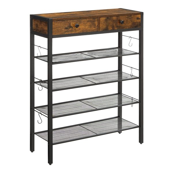 Schoenenrek, Schoenenopberger Met 2 Lades En 4 Vakken, Voor 14 Paar Schoenen, Bij De İngang, Woonkamer, Slaapkamer, Vintage Bruinzwart