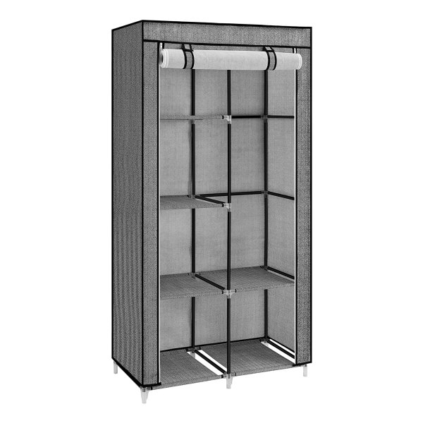 Kledingkast, Stoffen Kast, 2 Kledingstangen, 6 Planken, 88 X 45 X 168 Cm, Voor Slaapkamer, Hal, Kleedkamer, Zwart Met Visgraatpatroon