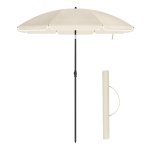 Strandparasol Diameter 200 Cm Parasol Uv-Bescherming Tot Upf 50+ Opvouwbare Zonbescherming Draagbare Glasvezel Paraplu-Ribben Beige