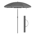 Strandparasol Diameter 160Cm Tuinparasol Upf 50+ Uv-Bescherming Opvouwbaar Zonnescherm Draagbare Glasvezel Parapluribben Grijs