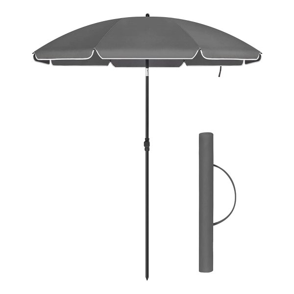 Strandparasol Diameter 160Cm Tuinparasol Upf 50+ Uv-Bescherming Opvouwbaar Zonnescherm Draagbare Glasvezel Parapluribben Grijs