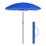 Parasol Voor Het Strand, Diameter 160 Cm, Tuinparasol, Uv-Bescherming Tot Upf 50+, Buigbaar, Zonwering, Draagbaar, Glasvezel Parasolvleugels, Blauw