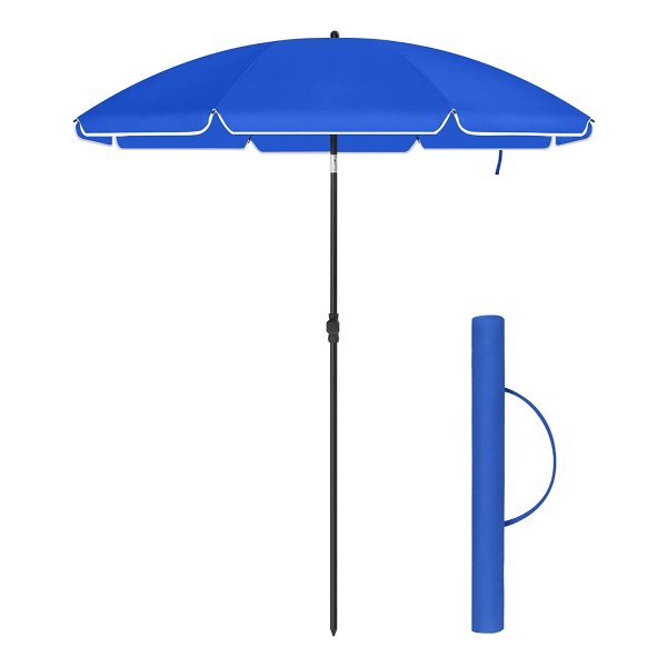 Parasol Voor Het Strand, Diameter 160 Cm, Tuinparasol, Uv-Bescherming Tot Upf 50+, Buigbaar, Zonwering, Draagbaar, Glasvezel Parasolvleugels, Blauw