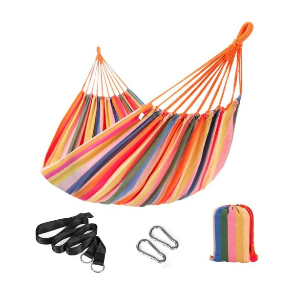 Hangmat Voor 2 Personen, 210 X 150 Cm, Belastbaar Tot 300 Kg, Voor Terras, Balkon, Buiten, Met Transporttas, İnclusief Bevestigingsgordel En Karabijn, Regenboog