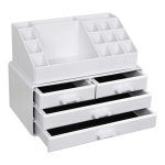 Make-Up Cosmetic Organizer Met 4 Lades En 16 Vakken Van Verschillende Afmetingen Antislipvoeringen Voor Make-Up En Sieraden Wit, Plastic, 24 X 18.5 X 13.5 Cm