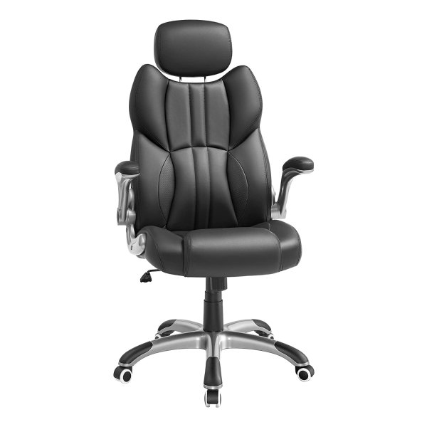 Ergonomische Draaistoel met Inklapbare Armleuningen, Nylon Stervoet, 150 Kg Draagvermogen - Zwarte Bureaustoel