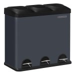 Vuilnisemmer Voor De Keuken, 54 Liter, Afvalemmer, Pedaalemmer Met 3 Vakken, Binnenemmers En 6 Stickers Voor Afvalscheiding, Afvalscheidingssysteem, Grijs-Zwart