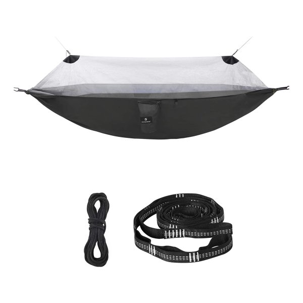 Hangmat Met Muskietennet, Ultralicht, Voor 2 Personen, Ripstop Nylon, Sneldrogen, Riemen Met Meerdere Lussen, Belastbaar Tot 300 Kg, 275 X 140 Cm, Kamperen