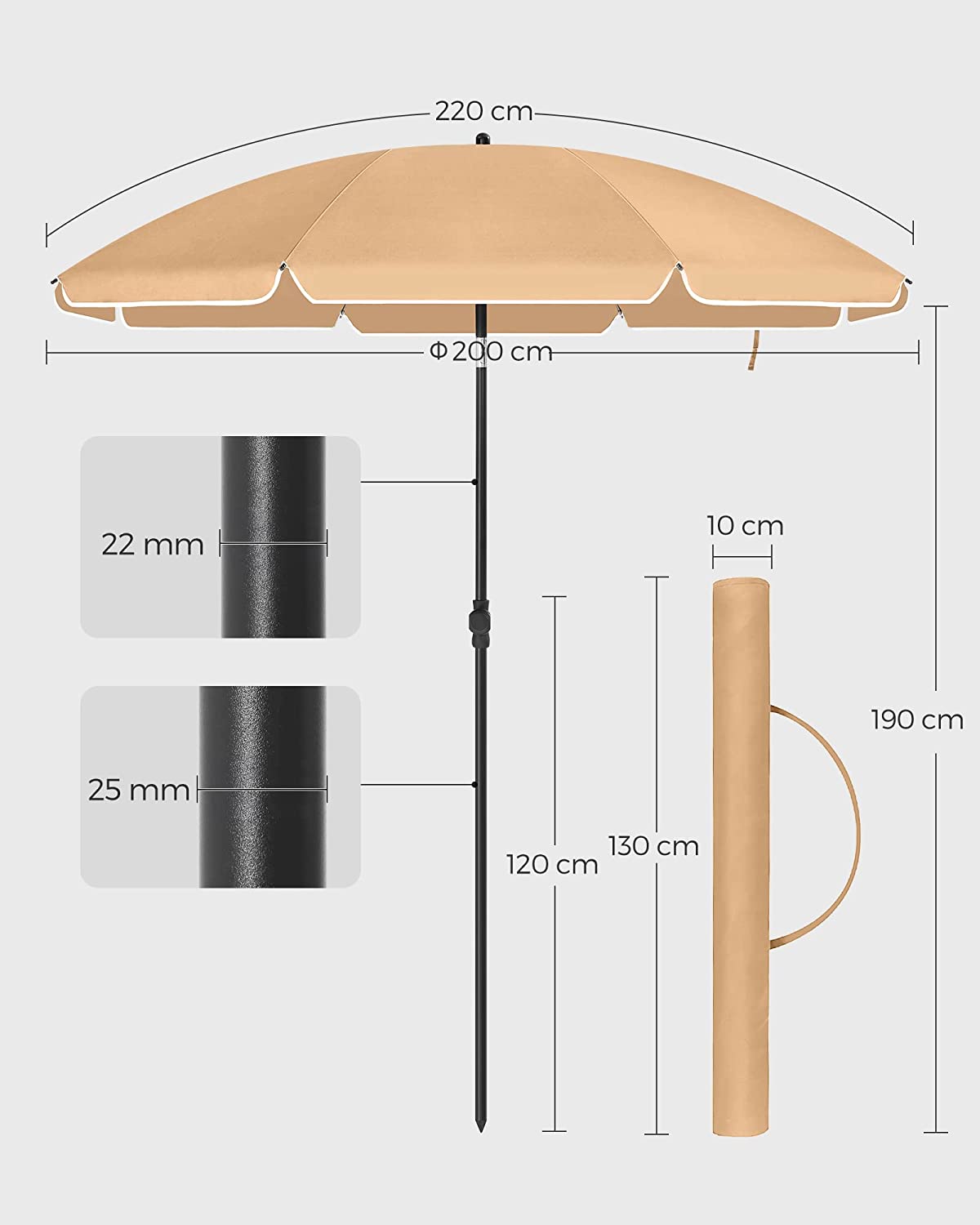 Strandparasol, Tuinparasol, Stokparasol, Upf 50 Uv-bescherming