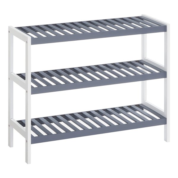 Bamboo Shoe Rack 3 Tier Storage Shelf Hold Tot 12 Pairs Of Shoes, Ä°deaal Voor Hal, Badkamer, Woonkamer En Gang, Wit En Grijs