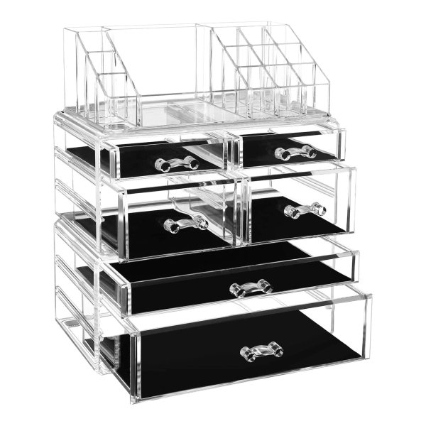 Make up organizer, cosmetica organizer, met 6 lades en 16 vakken in verschillende maten, transparant