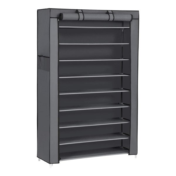 Schoenenrek Met 10 Niveaus, Met Stofdichte Bekleding, Schoenenkast, Schoenenopberger, Schoenenorganizer, Voor Maximaal 40 Paar Schoenen, Voor Woonkamer, Hal, 88 X 28 X 160 Cm, Grijs