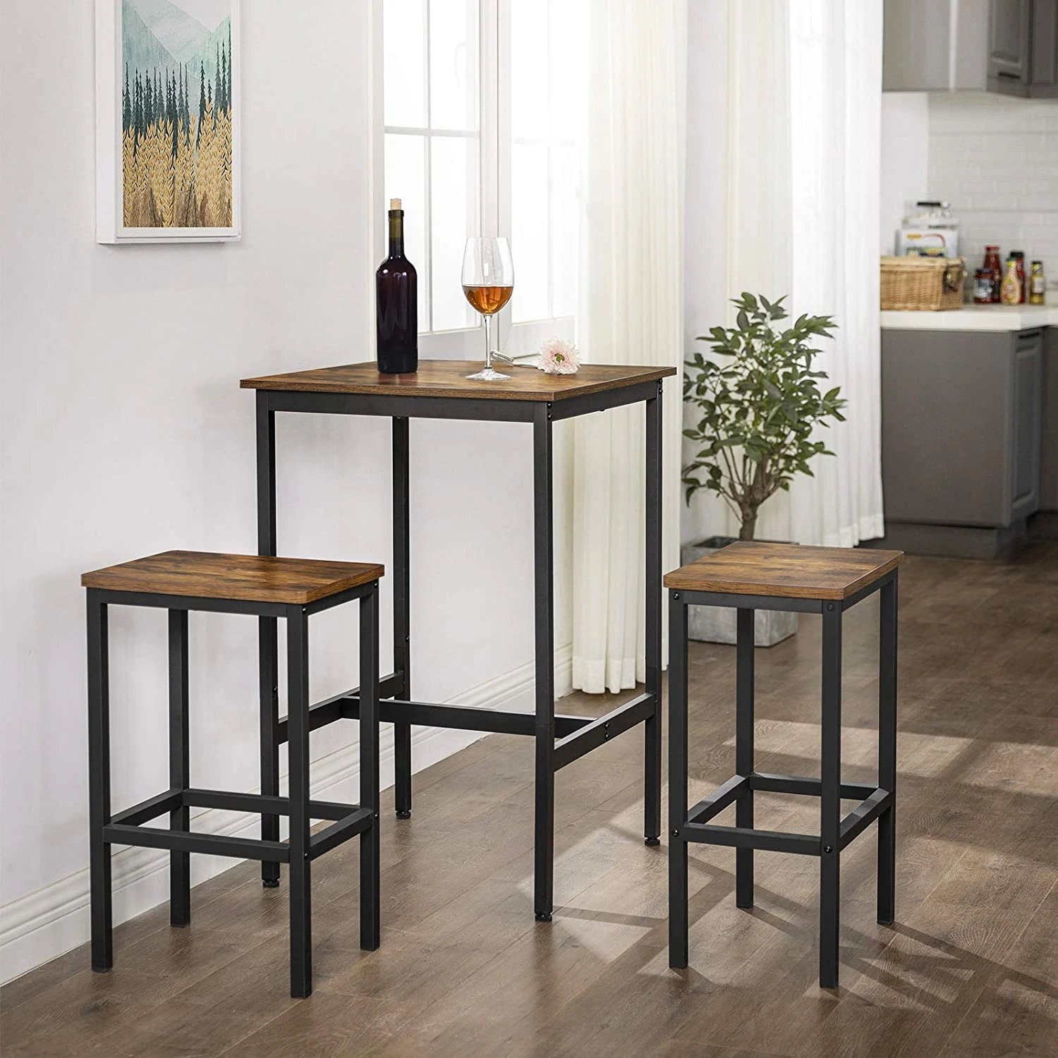 keukentafel, lessenaar met stabiel frame, eenvoudige montage, keuken, industriële stijl, vintage bruin-zwart -