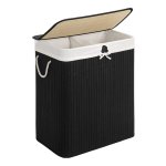 Bamboe Wasmand, 100 L Wasbak, Wasmand Met 2 Compartimenten, Wassorteerder Met Deksel En Verwijderbare Waszak, Katoenen Handgrepen, Zwart