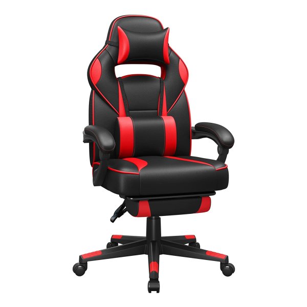 SONGMICS Gamingstoel – Bureaustoel – Gamestoel – Gaming chair – Gaming stoel met voetensteun - Zwart/rood