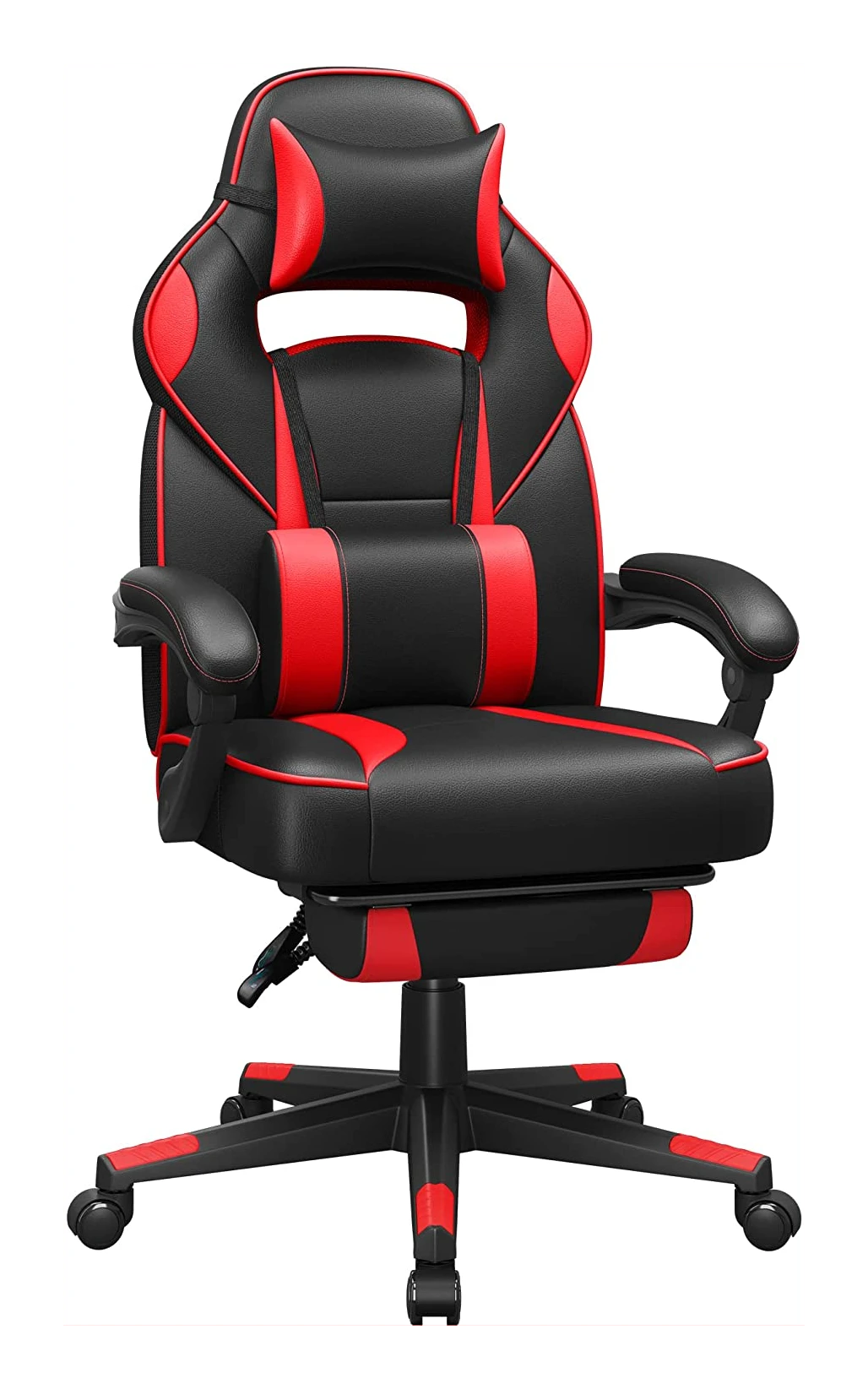 Storing Amuseren Bezem gamestoel-bureaustoel-met-voetsteun-zwart-rood