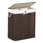 Bamboe Wasmand, 100 L Wasbak, Wasmand Met 2 Compartimenten, Wassorteerder Met Deksel En Verwijderbare Waszak, Katoenen Handgrepen, Bruin