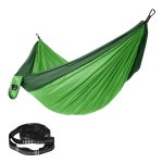 Ultralichte Hangmat Voor 2 Personen, Van Ripstop-Nylon, Belastbaar Tot 300 Kg, 300 X 200 Cm, Voor Backpacken, Op De Camping, Tijdens Het Wandelen, Lichtgroen-Donkergroen,Hangmat