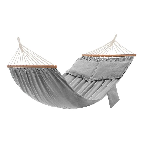 Hangmat, Outdoor, Met 2 Houten Stangen, Met 2 Kussens, Tot 300 Kg Belastbaar, 210 X 150 Cm, Grijs