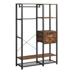 Kledingrek Open, Kledingrek, Garderobe, Metaal, Stang, 2 Laden, Rooster, Voor Slaapkamer, Kleedkamer, 120 X 40 X 180 Cm, İndustrieel Design, Vintage Bruin-Zwart