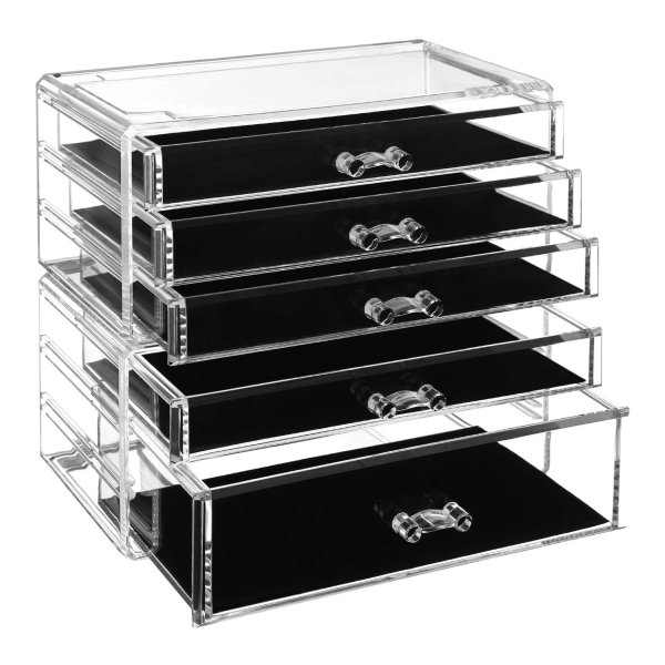 Makeup Organiser, 2 Stackable Storage Boxes For Jewellery And Cosmetics, With 5 Drawers, Plastic, Valentine'S Day Gift For Her, Transparent