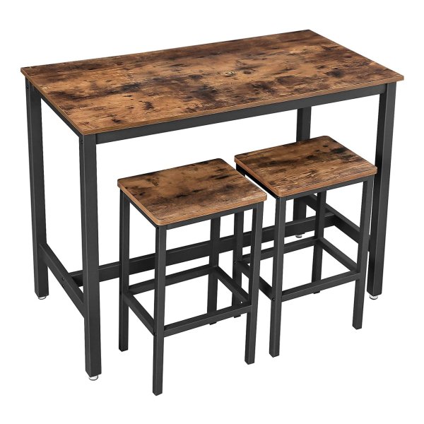 Bartafel Set, Bartafel Met 2 Barkrukken, Aanrecht Met Barstoelen, Keukentafel En Keukenstoelen İn İndustrieel Ontwerp, Voor Keuken, 120 X 60 X 90 Cm, Vintage, Donkerbruin