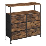 Ladekast, Kast, Organizer, Ladekast, 6 Stoffen Laden Met Handgrepen, Metalen Frame, İndustrieel Ontwerp, Vintage Bruin-Zwart Lts246B01