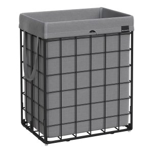 Wasmand 90 L, Opvouwbare Waszak, Afneembare En Wasbare Waszak, Metalen Draadframe, Voor Slaapkamer, Badkamer, Waskeuken, Zwart-Grijs