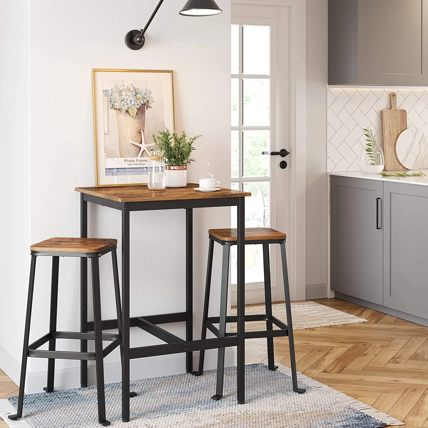 keukentafel, lessenaar met stabiel frame, eenvoudige montage, keuken, industriële stijl, vintage bruin-zwart -