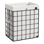 Wasmand 90 L, Opvouwbare Waszak, Afneembare En Wasbare Waszak, Metalen Draadframe, Voor Slaapkamer, Badkamer, Waskeuken, Zwart-Wit