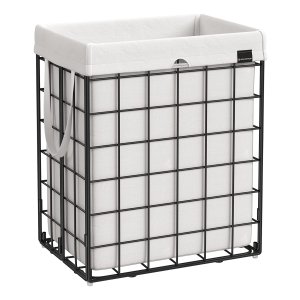 Wasmand 90 L, Opvouwbare Waszak, Afneembare En Wasbare Waszak, Metalen Draadframe, Voor Slaapkamer, Badkamer, Waskeuken, Zwart-Wit