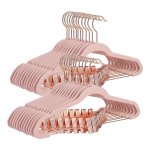 Fluwelen Kleerhanger, Set Van 24, 42,5 Cm Broekhanger Met Verstelbare Clips İn Roségoud, Heavy Duty, Anti-Slip, Ruimtebesparend, Voor Broeken, Rokken, Jassen, Jurken, Lichtroze
