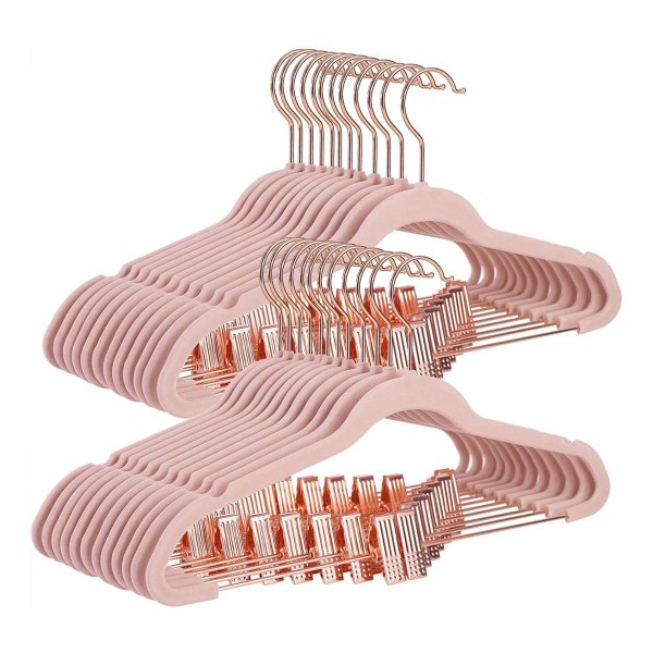 Fluwelen Kleerhanger, Set Van 24, 42,5 Cm Broekhanger Met Verstelbare Clips İn Roségoud, Heavy Duty, Anti-Slip, Ruimtebesparend, Voor Broeken, Rokken, Jassen, Jurken, Lichtroze