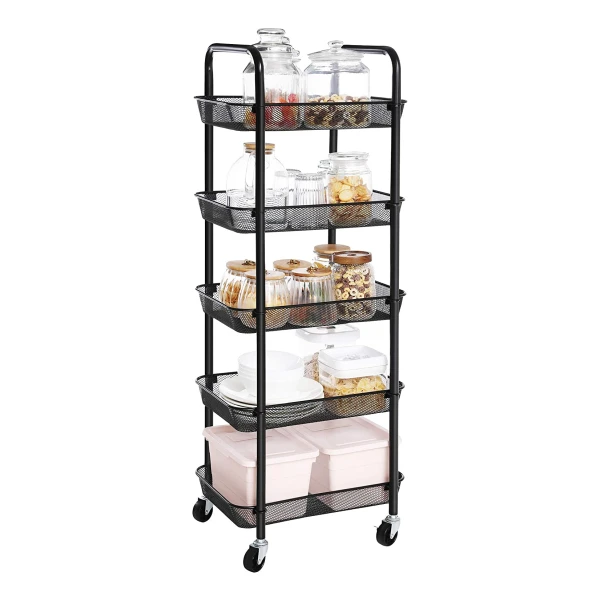HOMCOM Keukenwagen, Keukentrolley Met Opklapbaar Blad, 2 Dienbladen En Een Open Plank~12m0cd4ordo01